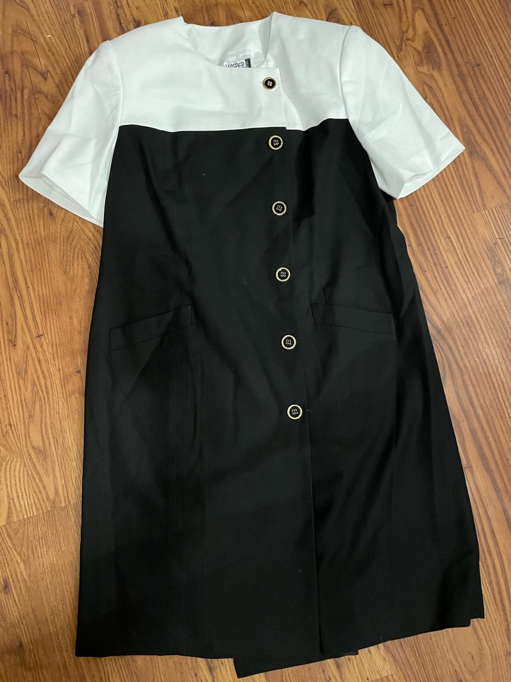 Vintage Kasper Black and White Button-Front Colorblock Dress